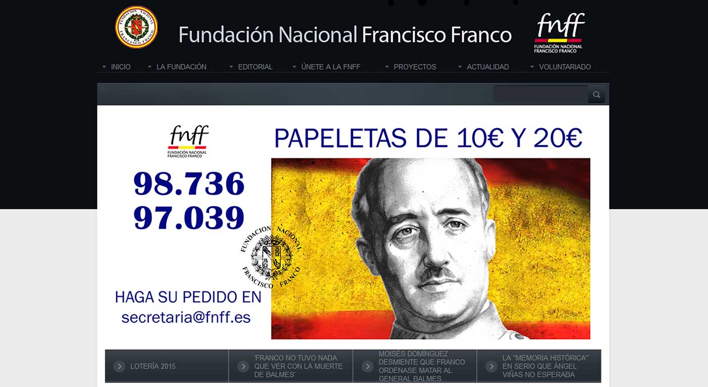 Una captura de la web de la Fundación Nacional Francisco Franco, que aún existe, como la José Antonio Primo de Rivera