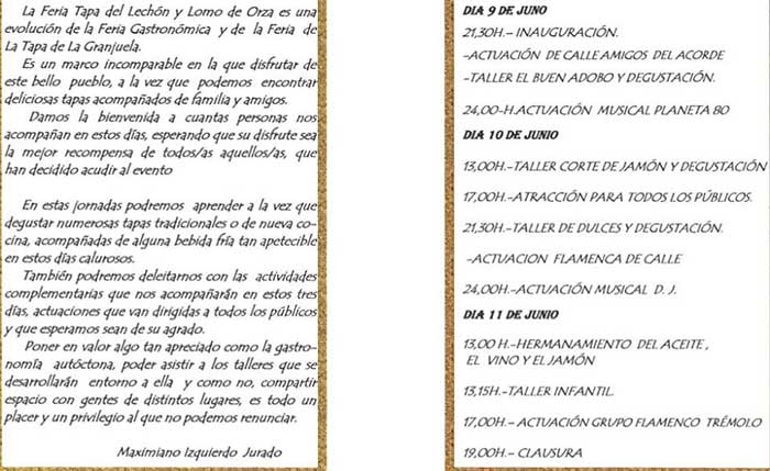Feria del lechn y lomo de orza en La Granjuela los das 9,10 y 11 de junio