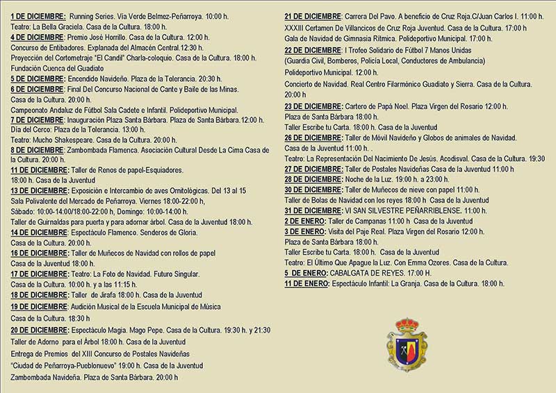 Programa de actividades para las Navidades