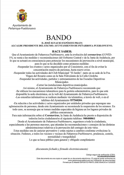 Bando del ayuntamiento de Pearroya