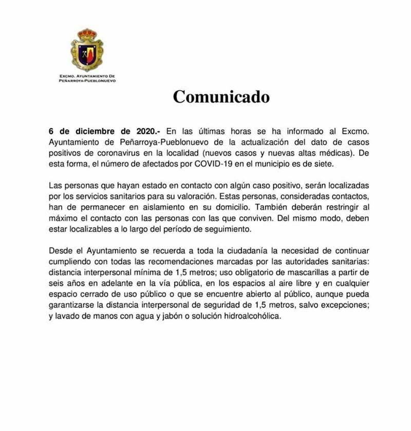 Bajan a 7 los positivos por Covid-Pearroya