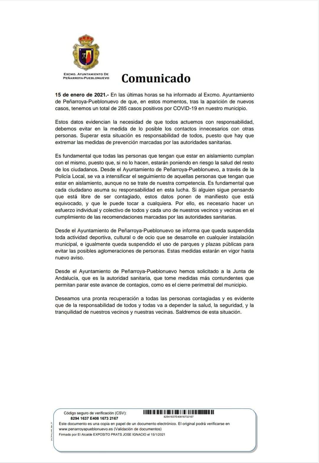 Los positivos por Covid-19 en Pearroya suben a 285 casos