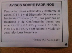 Anuuncio colgado del tabln  de anuncios de la Iglesia Parroquial