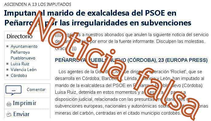 Anulacin de noticia enviada por Europa Press